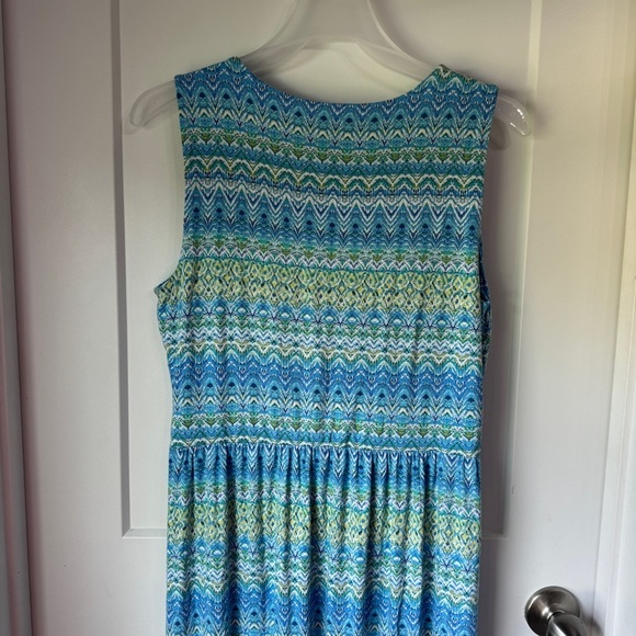 J. Jill Sleeveless Aegean Ikat Green and Blue Print Island Maxi Dress Size Med - Picture 13 of 13